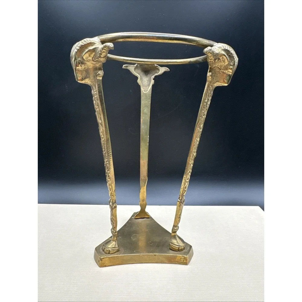 Vtg MCM Brass Stand Paired w Pottery Barn Glass Candle Holder Ram Head Man‎ Cave